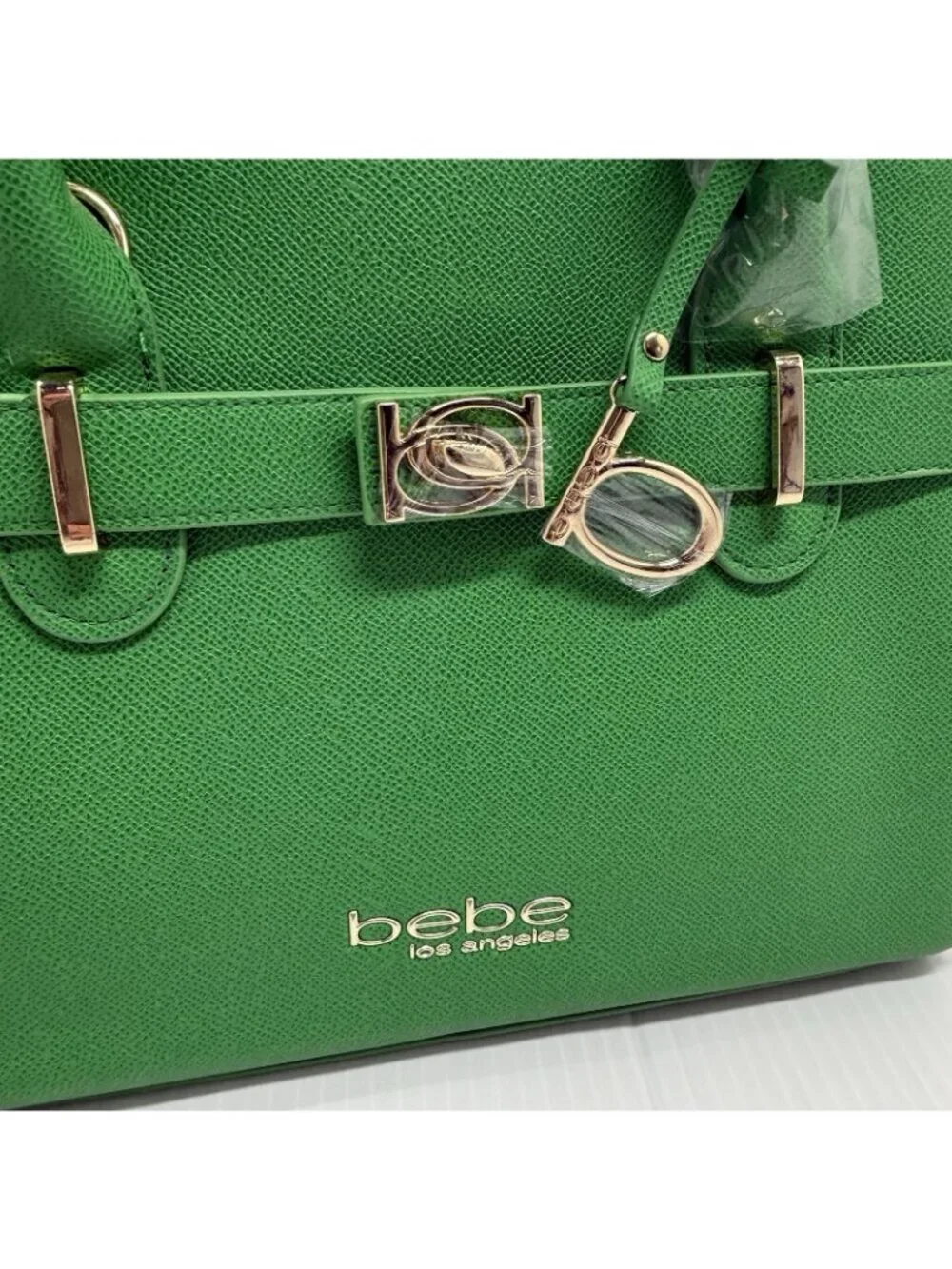 Bebe Evie Satchel Bag 1SZ Bright Green Belted Gold Hardware NWT Top Handle